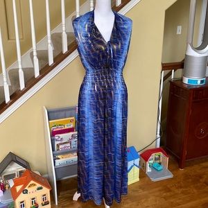 Seven Islands Blue Gold Maxi Dress L